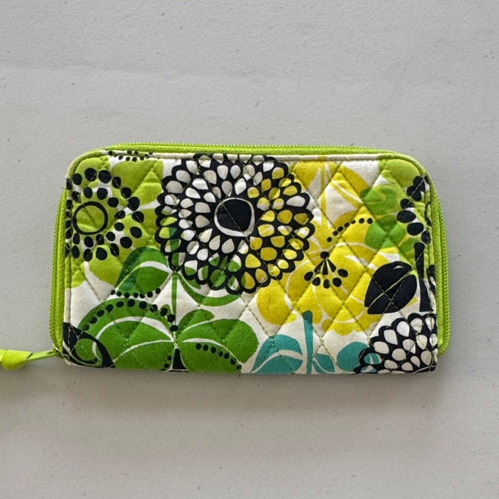 Vera Bradley Floral Quilted Wallet in Green and Black